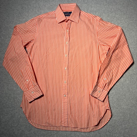 Polo Ralph Lauren Other - Polo Ralph Lauren Mens Orange White Striped Button Down Shirt Made in Italy 15.5